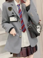 New Spring Preppy All Match Suit Coat Bf Loose Solid Color Lapel Casual Buttons Outerwear Japanese Uniform Women Blazer Jacket - Image 6
