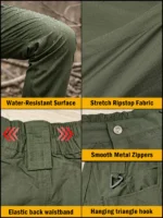 Men's Flex Tactical Pants, Lightweight Ripstop Tactical Cargo Pants, Outdoor Commuting and Training Pants, Abrasion-Resistant, Water Resistant Cargo Pants, Work Pants Multi Pockets Hiking Outdoor Casual Pants, Durable Trousers,  (No Belt, Army Green) - Image 8
