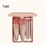 5Pcs Mini Pink Makeup Brush Set with Built-in Mirror, Soft Synthetic Bristles Gentle on Skin Portable Travel Size for Daily Makeup On-the-Go Touch-ups Home Travel Women Makeup Lovers Beginners Blush Eyeshadow Foundation Brushes Cosmetic Beauty Tool Kit