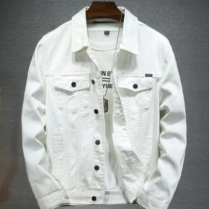 S1d7fd4d2e39349d4ae51ed620cdcf31bp.webp KIDWHXR Autumn Man Denim Coat Streetwear Solid Turn Down Collar Men Outerwear Retro Single-breasted Versatile Male Jacket - Image 1