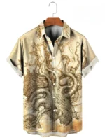 Vintage Button Up Shirt Man 3d Map Printed Short Sleeve Hawaiian Shirt Lapel Men's Clothing Casual Fashion Tops Oversized Tshirt - Image 6