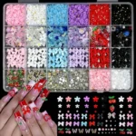 Mixed Nail Art Charms Set with Ribbons, Bows, Flowers, Cherry, Strawberry & Metal Butterflies - DIY Nail Decorations Accessories