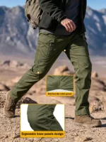 Men's Flex Tactical Pants, Lightweight Ripstop Tactical Cargo Pants, Outdoor Commuting and Training Pants, Abrasion-Resistant, Water Resistant Cargo Pants, Work Pants Multi Pockets Hiking Outdoor Casual Pants, Durable Trousers,  (No Belt, Army Green) - Image 4