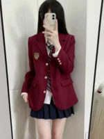 New Spring Preppy All Match Suit Coat Bf Loose Solid Color Lapel Casual Buttons Outerwear Japanese Uniform Women Blazer Jacket