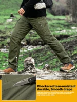 Men's Flex Tactical Pants, Lightweight Ripstop Tactical Cargo Pants, Outdoor Commuting and Training Pants, Abrasion-Resistant, Water Resistant Cargo Pants, Work Pants Multi Pockets Hiking Outdoor Casual Pants, Durable Trousers,  (No Belt, Army Green) - Image 5