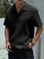 Men's casual shirts, short-sleeved men's shirts, summer clothes, pleated fabrics, light and breathable, suitable for queuing for - Image 2