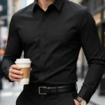 New Men Shirt Elegant Fashion European Long Sleeve Classic Smart Casual Elastic Anti-pilling Male Business Dress Shirts