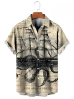 Vintage Button Up Shirt Man 3d Map Printed Short Sleeve Hawaiian Shirt Lapel Men's Clothing Casual Fashion Tops Oversized Tshirt - Image 3
