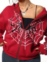 2026 Y2K Spider Web Print Unisex Zip Up Hoodie| Oversized Loose Fit for Men & Women, All Seasons - Image 5