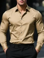 New Men Shirt Elegant Fashion European Long Sleeve Classic Smart Casual Elastic Anti-pilling Male Business Dress Shirts - Image 8