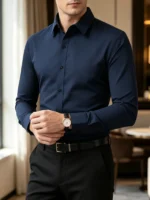 New Men Shirt Elegant Fashion European Long Sleeve Classic Smart Casual Elastic Anti-pilling Male Business Dress Shirts - Image 4