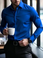 New Men Shirt Elegant Fashion European Long Sleeve Classic Smart Casual Elastic Anti-pilling Male Business Dress Shirts - Image 7