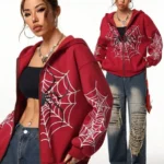 2026 Y2K Spider Web Print Unisex Zip Up Hoodie| Oversized Loose Fit for Men & Women, All Seasons