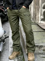 Men's Flex Tactical Pants, Lightweight Ripstop Tactical Cargo Pants, Outdoor Commuting and Training Pants, Abrasion-Resistant, Water Resistant Cargo Pants, Work Pants Multi Pockets Hiking Outdoor Casual Pants, Durable Trousers,  (No Belt, Army Green) - Image 2