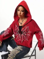 2026 Y2K Spider Web Print Unisex Zip Up Hoodie| Oversized Loose Fit for Men & Women, All Seasons - Image 4