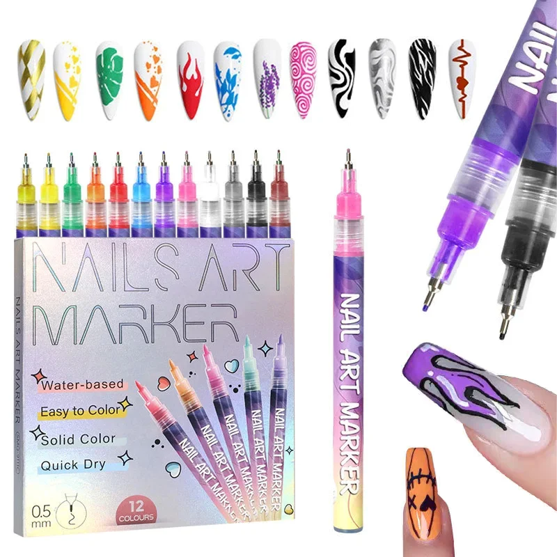 Sb7cbb5ab35054d72a0d35715d4d39dbeC.webp 12Pcs/Set Nail Acrylic Graffiti Pen 12 Color Nail Marker DIYNail Art Graffiti Pen Nail Polish Pens Drawing Painting Point - Image 1