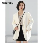 CHIC VEN Women's Blazer Korean Casual Solid Long Sleeve Coats All-match Office Lady Elegant Fashion Clothing Spring Autumn 2026