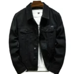 KIDWHXR Autumn Man Denim Coat Streetwear Solid Turn Down Collar Men Outerwear Retro Single-breasted Versatile Male Jacket - Image 5