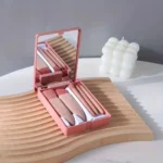 5Pcs Mini Pink Makeup Brush Set with Built-in Mirror, Soft Synthetic Bristles Gentle on Skin Portable Travel Size for Daily Makeup On-the-Go Touch-ups Home Travel Women Makeup Lovers Beginners Blush Eyeshadow Foundation Brushes Cosmetic Beauty Tool Kit - Image 5