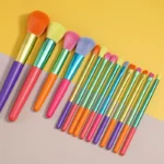 15 PCs Rainbow Color High Quality Makeup Brush Set - Perfect for Eyeshadow, Foundation, and Cosmetic Tools - Image 11