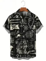 Vintage 3d Print Pirate Pattern Men Shirts Summer Oversized Street Beach Hawaiian Shirt Hip Hop Cool Mens Clothes Button Shirts
