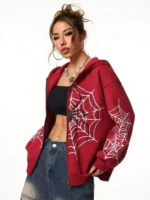 2026 Y2K Spider Web Print Unisex Zip Up Hoodie| Oversized Loose Fit for Men & Women, All Seasons - Image 2