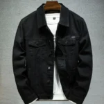KIDWHXR Autumn Man Denim Coat Streetwear Solid Turn Down Collar Men Outerwear Retro Single-breasted Versatile Male Jacket - Image 3