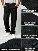Men's Outdoor Multi-Functional Work Pants with an Elastic Waistband and Multiple Pockets—Lightweight and Breathable, Suitable for Camping, Travel, and Gear Carrying. The Loose, Straight-Leg Fit Is Suitable for Both Outdoor and Casual Wear. - Image 3