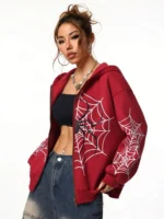 2026 Y2K Spider Web Print Unisex Zip Up Hoodie| Oversized Loose Fit for Men & Women, All Seasons - Image 7