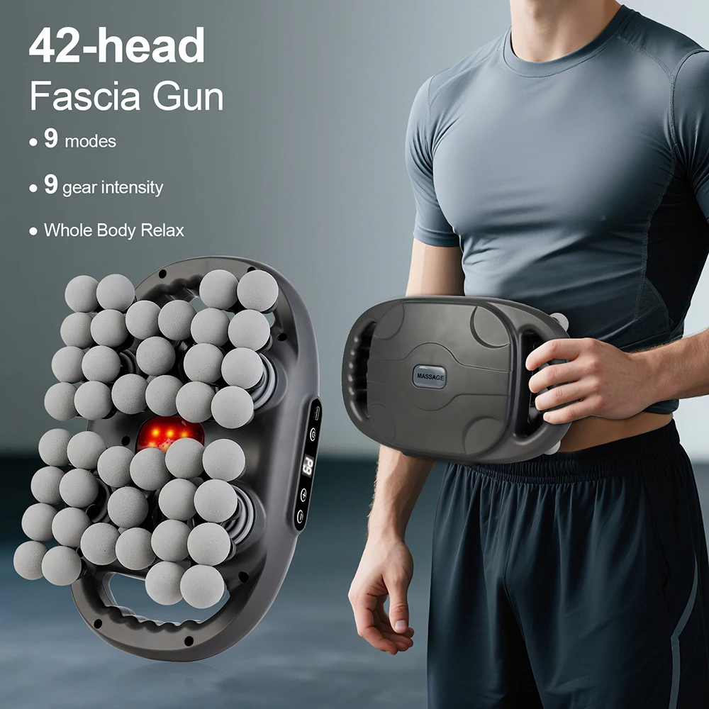 Sdb43545a8c7b442f8b961eca03eee317F.webp 42 Heads Fascia Gun Wireless Vibration Body Massage Gun 9 Speed Red Light Deep Tissue Muscle Relax Massager for Gym Office Home - Image 1