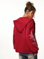 2026 Y2K Spider Web Print Unisex Zip Up Hoodie| Oversized Loose Fit for Men & Women, All Seasons - Image 3
