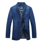 KIDWHXR Man Denim Blazer Autumn Business Casual Single-breasted Men Jacket Retro Loose Long Sleeve Pocket Male Jean Suit Coat - Image 5