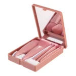 5Pcs Mini Pink Makeup Brush Set with Built-in Mirror, Soft Synthetic Bristles Gentle on Skin Portable Travel Size for Daily Makeup On-the-Go Touch-ups Home Travel Women Makeup Lovers Beginners Blush Eyeshadow Foundation Brushes Cosmetic Beauty Tool Kit - Image 2