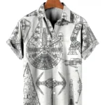 Vintage Button Up Shirt Man 3d Map Printed Short Sleeve Hawaiian Shirt Lapel Men's Clothing Casual Fashion Tops Oversized Tshirt
