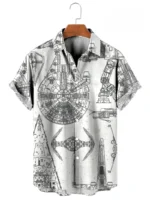 Vintage Button Up Shirt Man 3d Map Printed Short Sleeve Hawaiian Shirt Lapel Men's Clothing Casual Fashion Tops Oversized Tshirt
