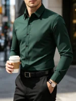 New Men Shirt Elegant Fashion European Long Sleeve Classic Smart Casual Elastic Anti-pilling Male Business Dress Shirts - Image 3
