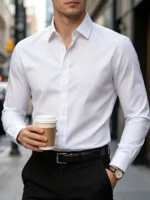 New Men Shirt Elegant Fashion European Long Sleeve Classic Smart Casual Elastic Anti-pilling Male Business Dress Shirts - Image 2