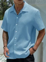 Men's casual shirts, short-sleeved men's shirts, summer clothes, pleated fabrics, light and breathable, suitable for queuing for - Image 3