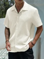 Men's casual shirts, short-sleeved men's shirts, summer clothes, pleated fabrics, light and breathable, suitable for queuing for