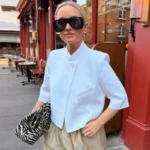 HXAO Asymmetric Crop White Blazer Woman Summer 2026 Office Wear Woman Elegant Button Short Sleeve Outerwear Fashion Suit Jacket - Image 4
