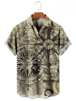 Vintage Button Up Shirt Man 3d Map Printed Short Sleeve Hawaiian Shirt Lapel Men's Clothing Casual Fashion Tops Oversized Tshirt - Image 4