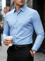 New Men Shirt Elegant Fashion European Long Sleeve Classic Smart Casual Elastic Anti-pilling Male Business Dress Shirts - Image 9